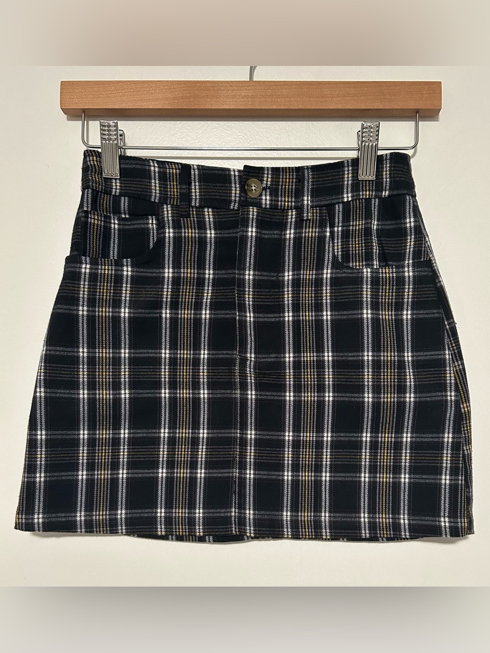 Black Plaid Mini Skirt with White and Yellow Accents
